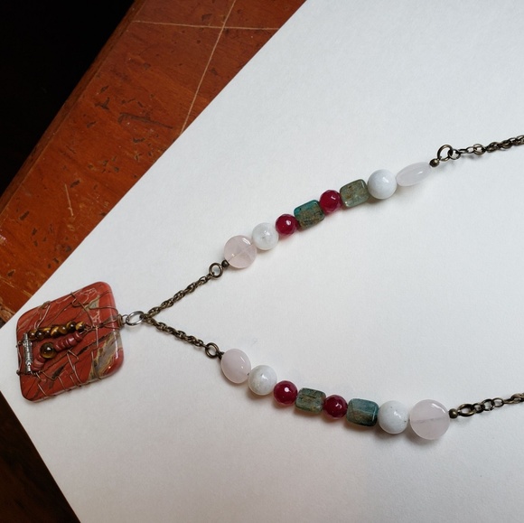 Rainbow jasper wire wrapped gemstone necklace - Picture 5 of 6